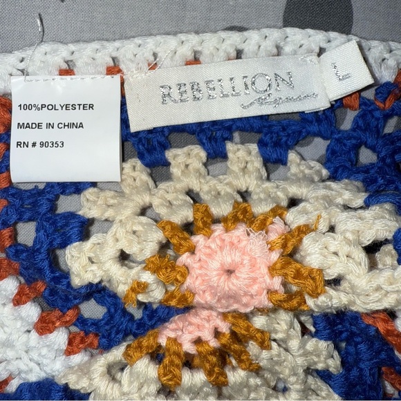 Rebellion Bohemian Hippie Crochet Fringe Dress - Blue, Orange, Cream Large - Picture 8 of 8